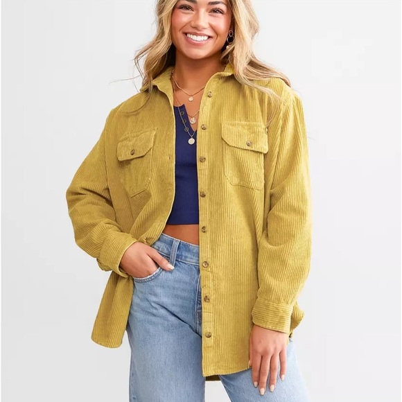 Billabong So Stoked Corduroy Shacket shirt jacket Kiwi oversized womens S cotton - Picture 1 of 11